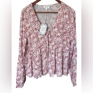 Pink Rose Red and White Floral Blouse